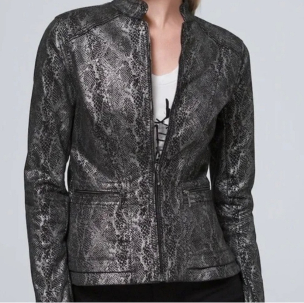 White House Black Market Silver Snakeskin Blazer